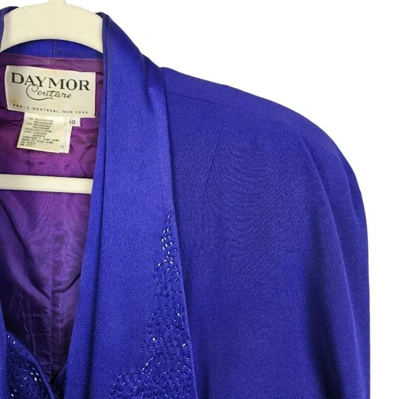 Daymor Couture Vintage Suit Size 10 Purple‎ Beaded Snap Front Blazer Maxi Skirt - Picture 5 of 16